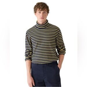 J. Crew Heritage Brushed Rib-Knit Turtleneck in Navy Sun Stripe Size Large New